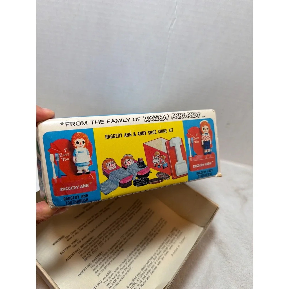 VTG 1974 Janex Raggedy Ann & Andy Talking Alarm Clock w Orig Box Ticks NO Talk